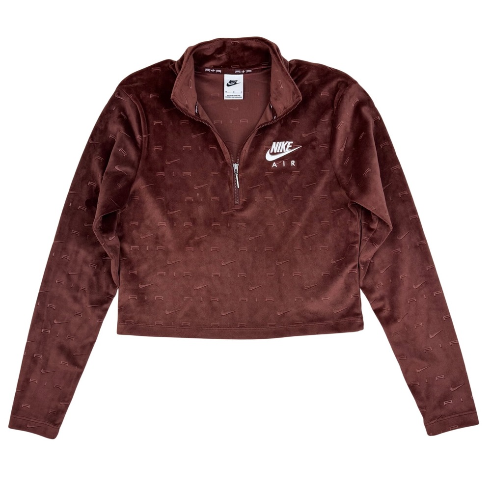 Nike Air Velour Quarter Zip Pullover Women Medium Brown Streetwear Athleisure